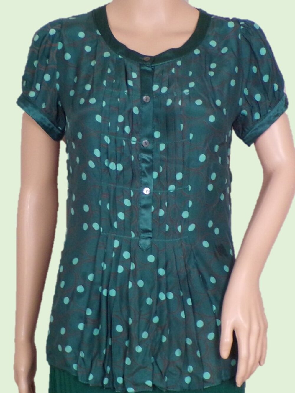 SILK! M.S.S.P. size XS green/russet short-sleeve tunic top 100% silk dry clean